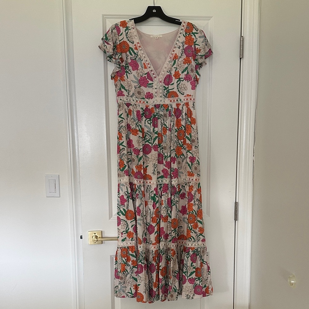 Floral Maxi Dress with V-Neck and Flutter Sleeves